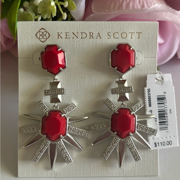 NWT Kendra Scott Allie earrings in silver bright red - Picture 3 of 3